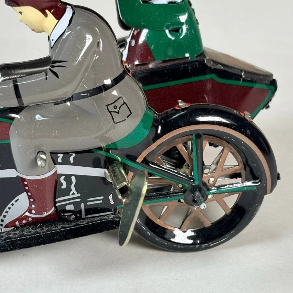 Vintage Tin Wind Up Motorcycle with‎ Sidecar RBA HP Litho Toy Collectible